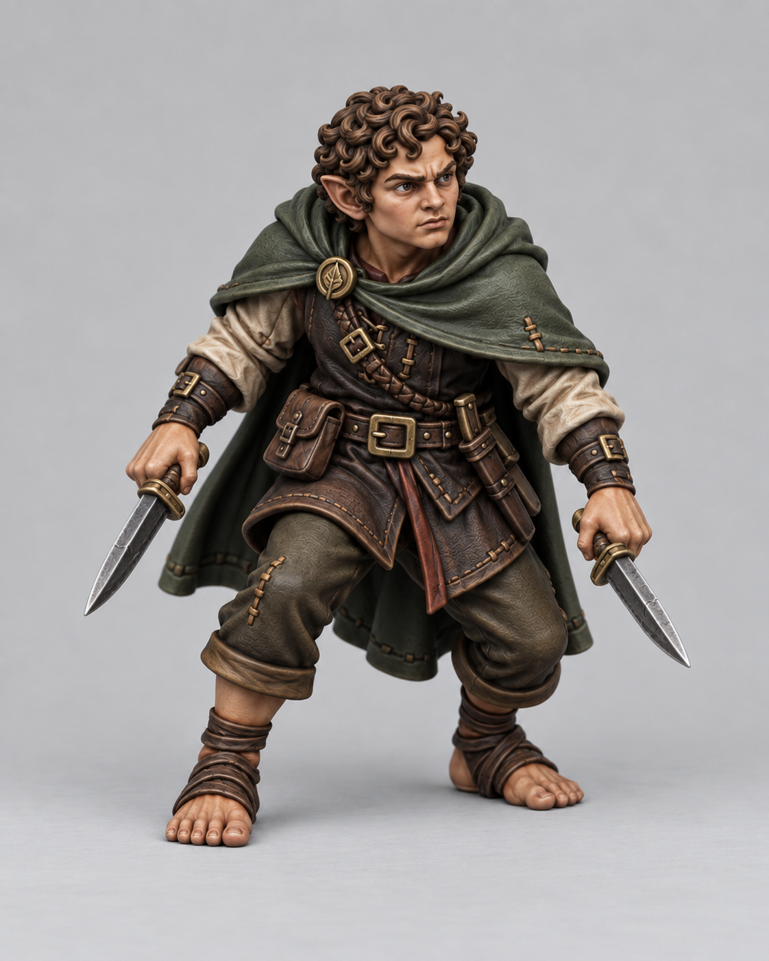 Painted halfling rogue miniature, front view