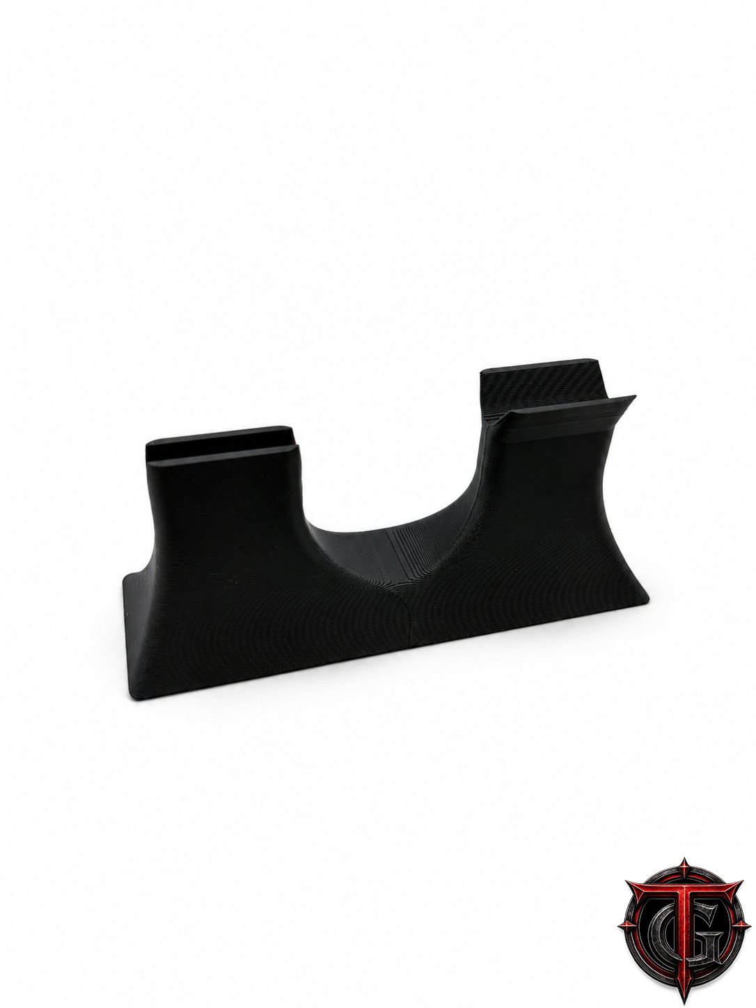 Single knife display holder in matte black, regular size, with a curved cradle that holds one knife at an angle