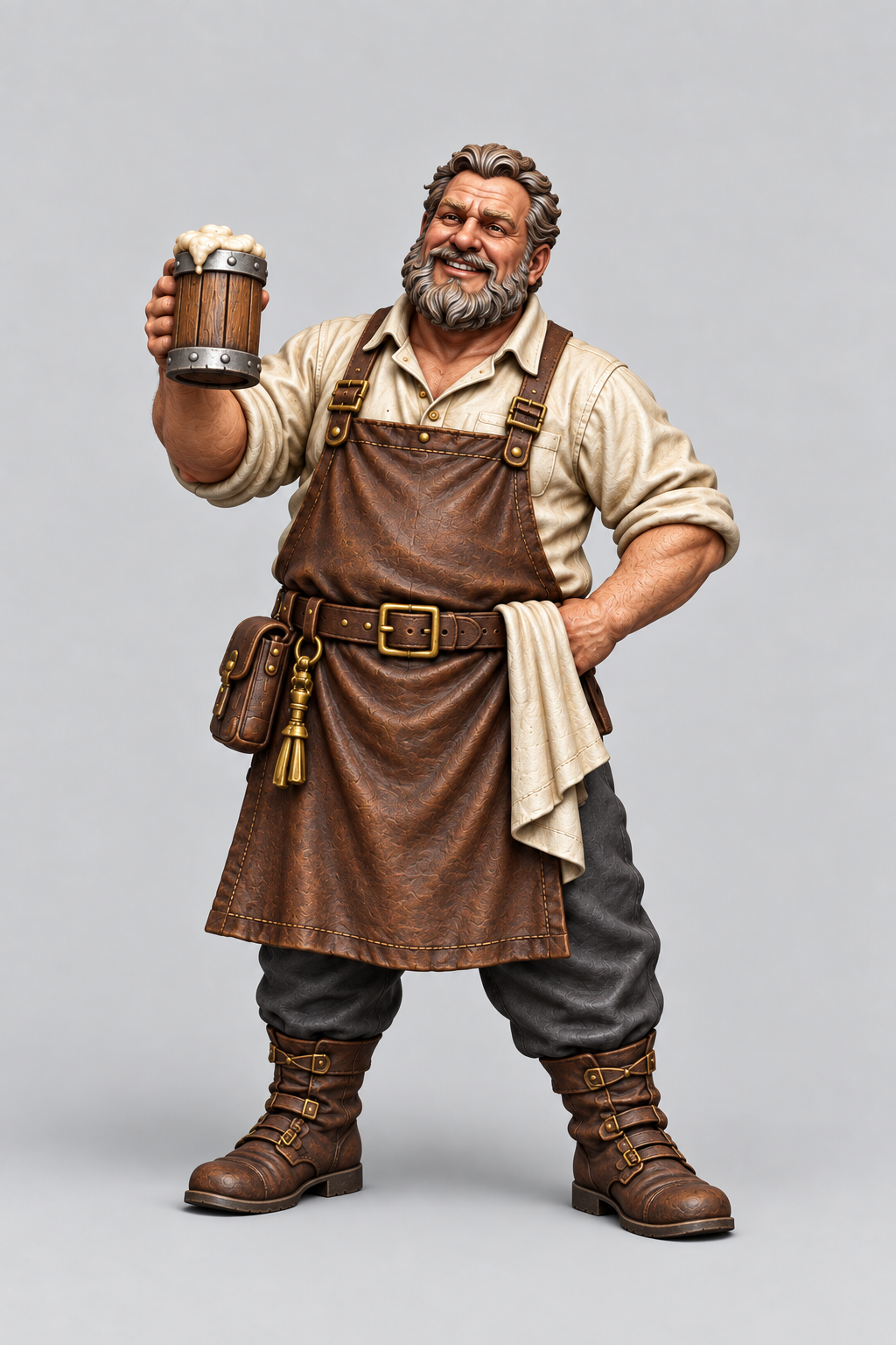 Wolfgang, male Human bartender in brown leather and ivory shirt, painted without a base; painting example.