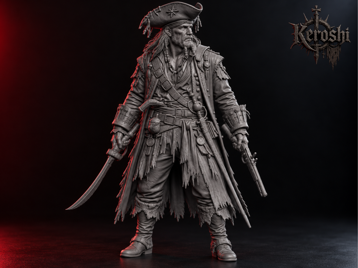 Pirate captain miniature, 32mm, unpainted resin
