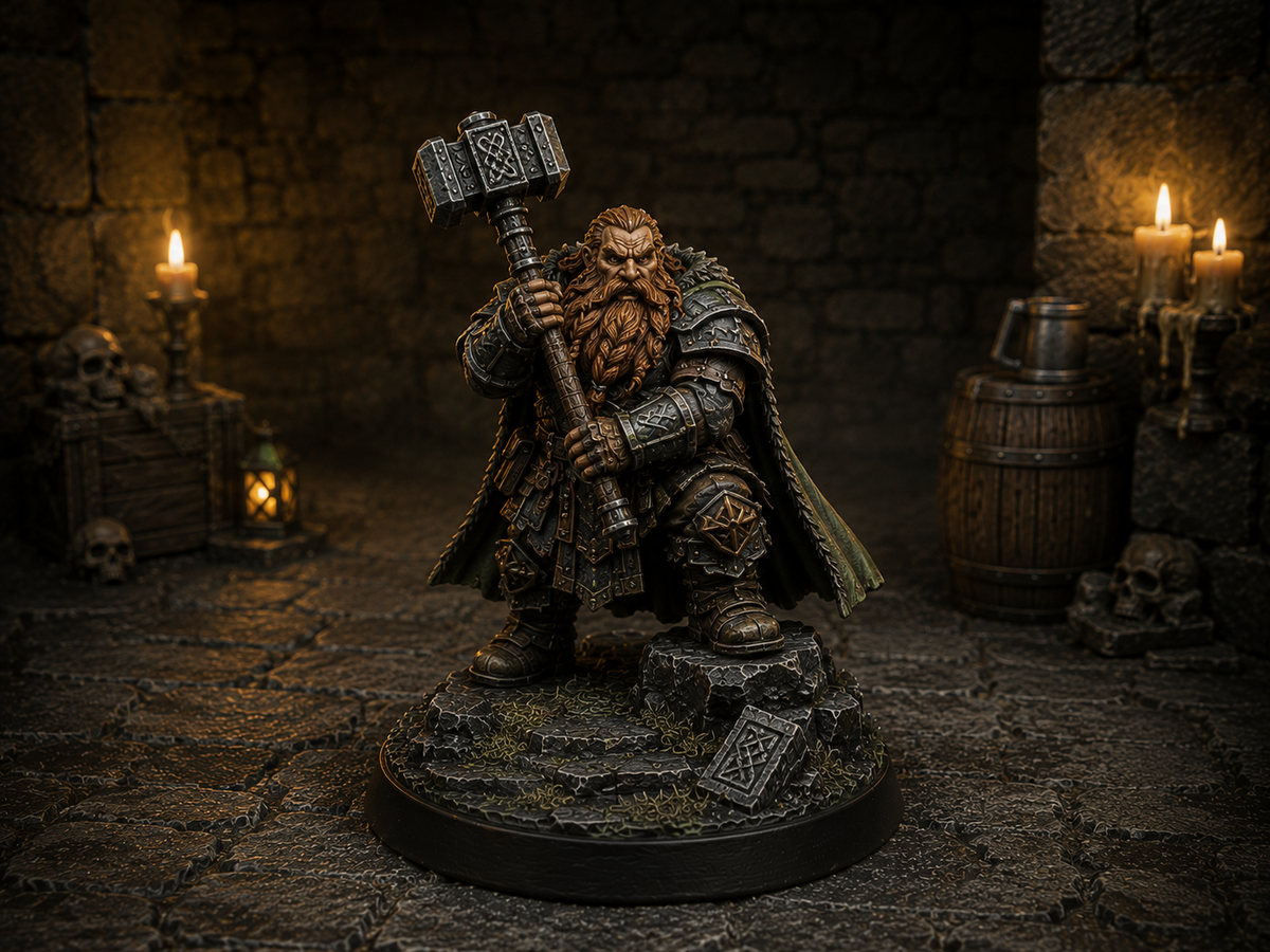 Classic dwarf with hammer miniature, unpainted resin