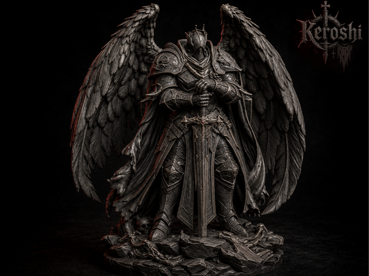 Fallen angel paladin knight miniature, 32mm, unpainted resin