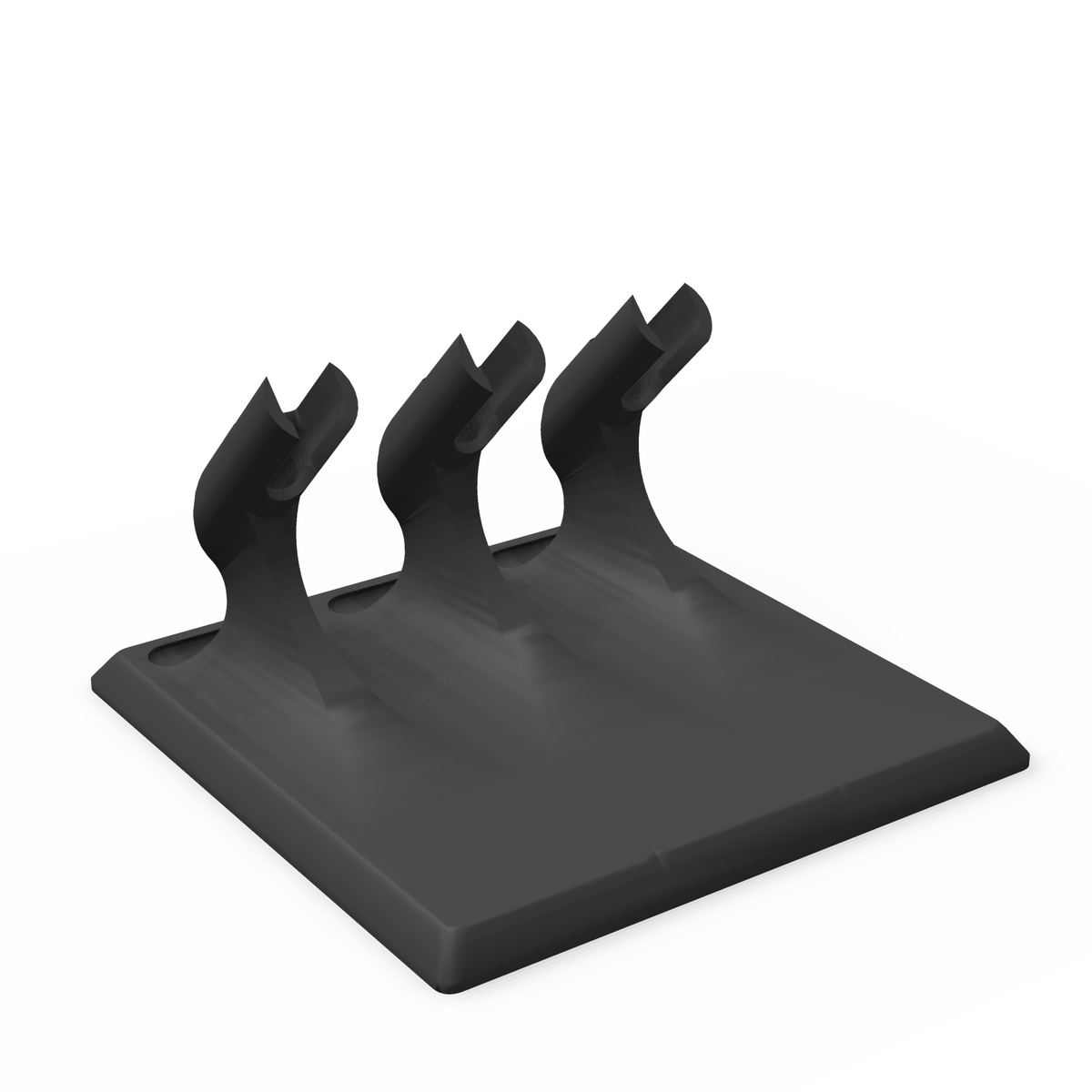 Three airbrush stand at a three-quarter angle showing all three cradles