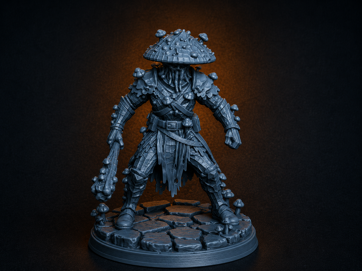 Mushroom man warrior miniature, unpainted resin