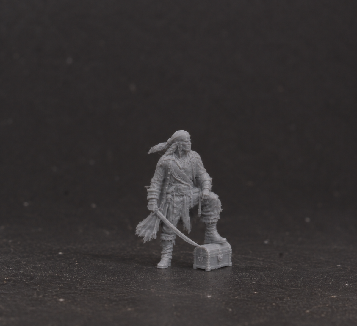 Pirate with treasure chest miniature, alternate view