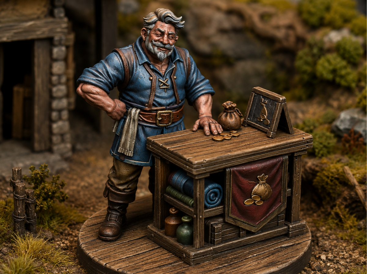 Shopkeeper NPC miniature, unpainted resin