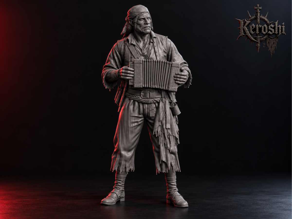 Pirate accordionist miniature, 32mm, unpainted resin
