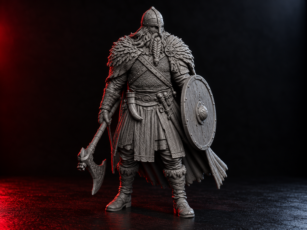 Viking warrior with axe and shield, detail view