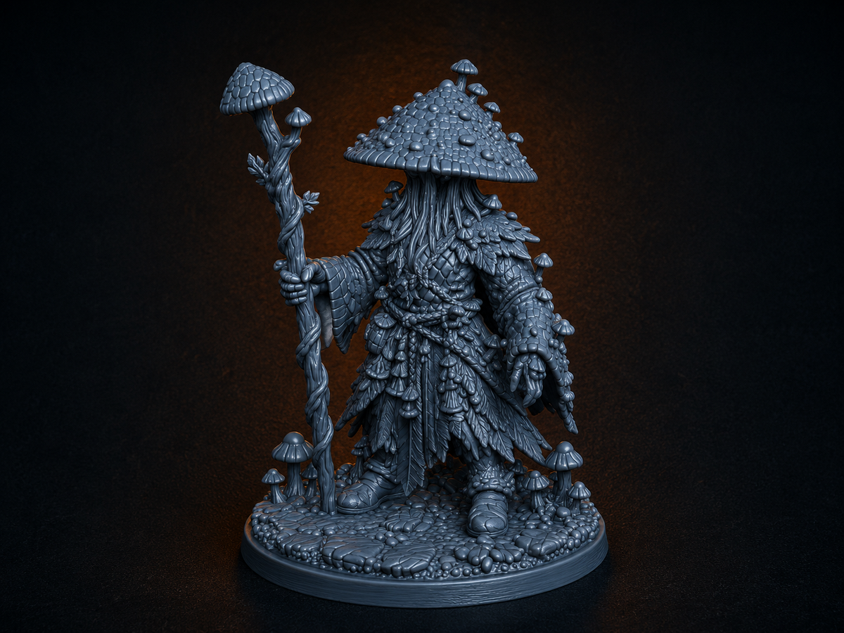 Mushroom mage miniature, unpainted resin