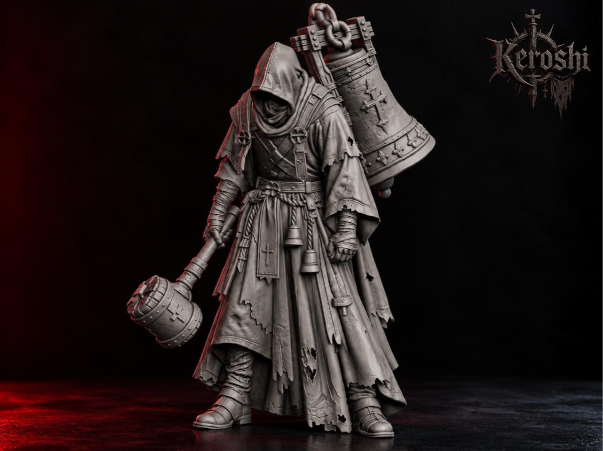 Bell monk miniature, 32mm, unpainted resin
