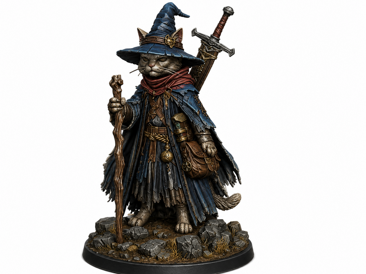 Wizard cat miniature, unpainted resin