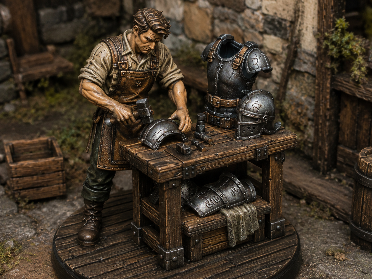 Medieval blacksmith NPC miniature, unpainted resin