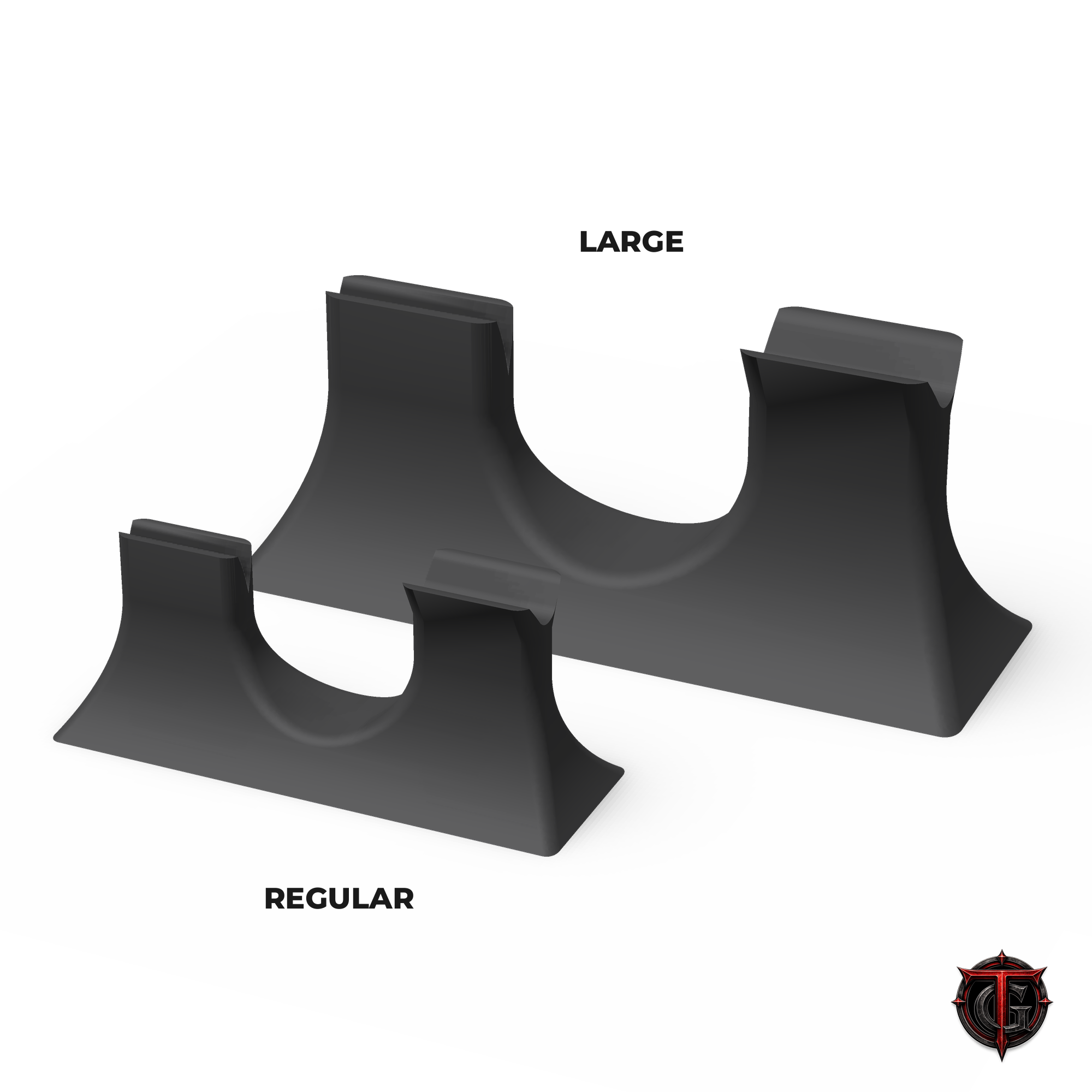 Regular and Large single knife display holders side by side at true relative scale