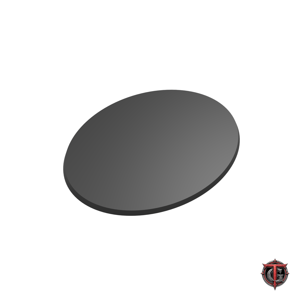 120 × 92 mm black beveled oval base, solid top facing up, with Terrain Genesis logo.