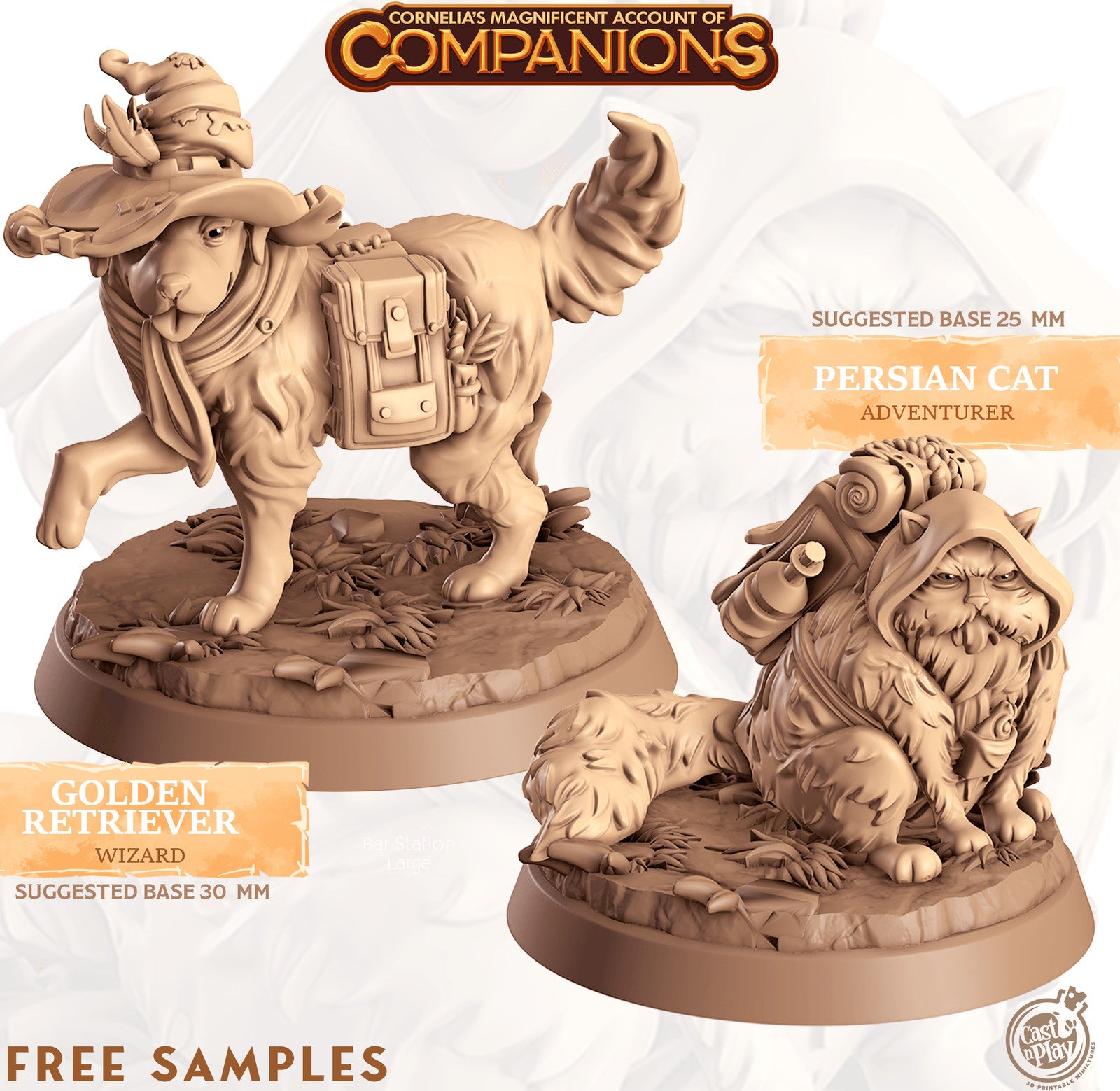 Cornelia's Companions Golden Retriever and Persian Cat miniatures