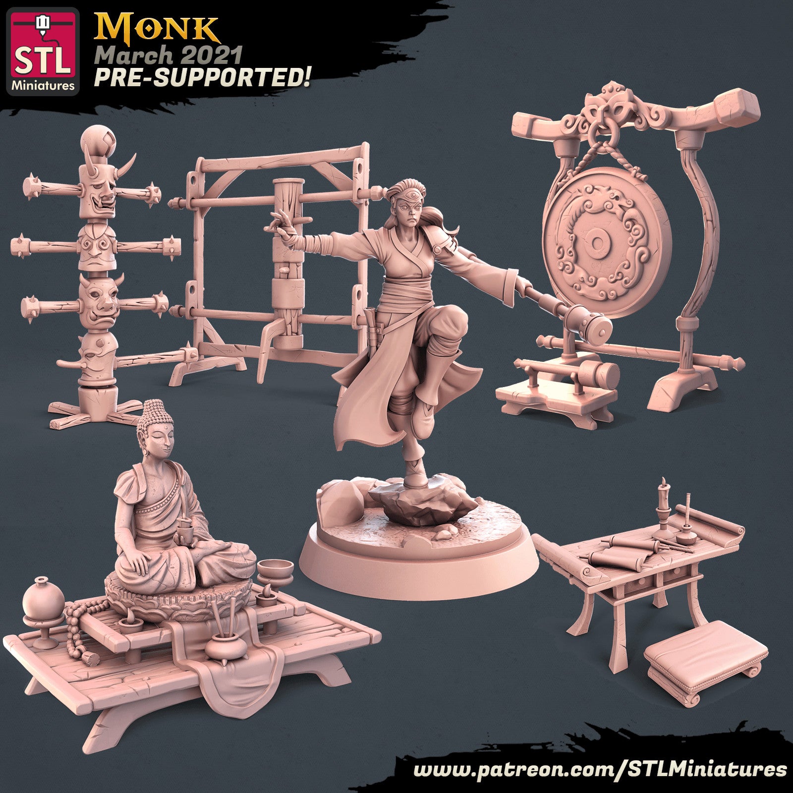 Monk Set 3D printed 28mm miniature terrain