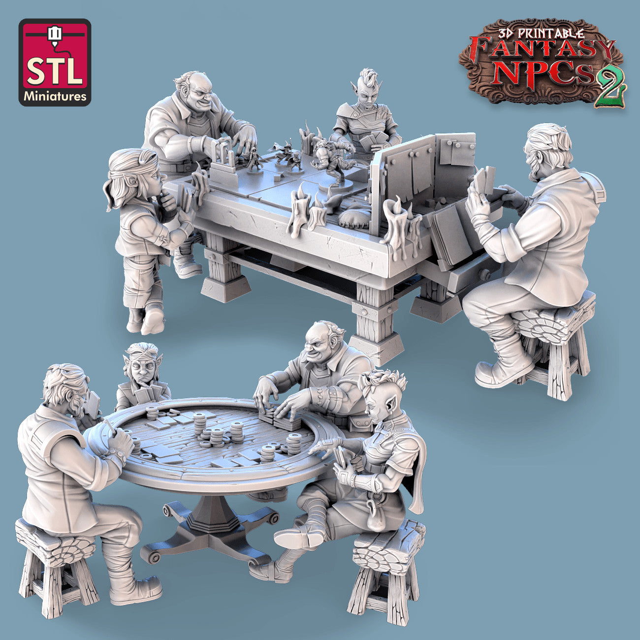 Card Players Set 3D printed 28mm miniature terrain