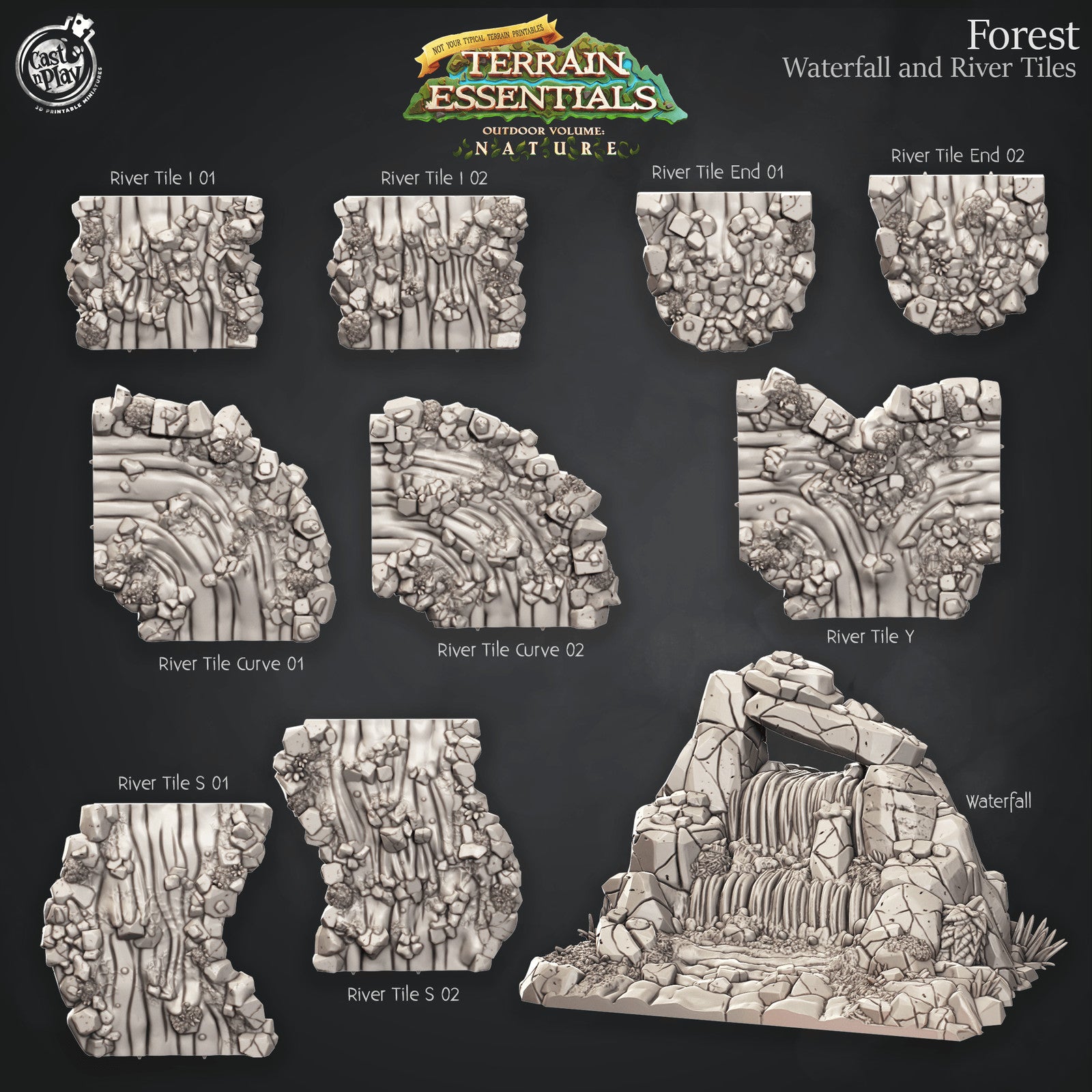 Waterfall and River Tiles Forest Terrain Set