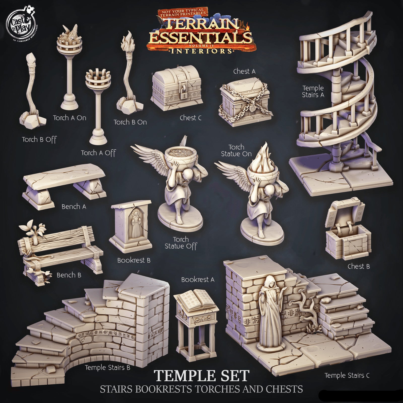 Temple Stairs, Bookrests, Torches and Chests