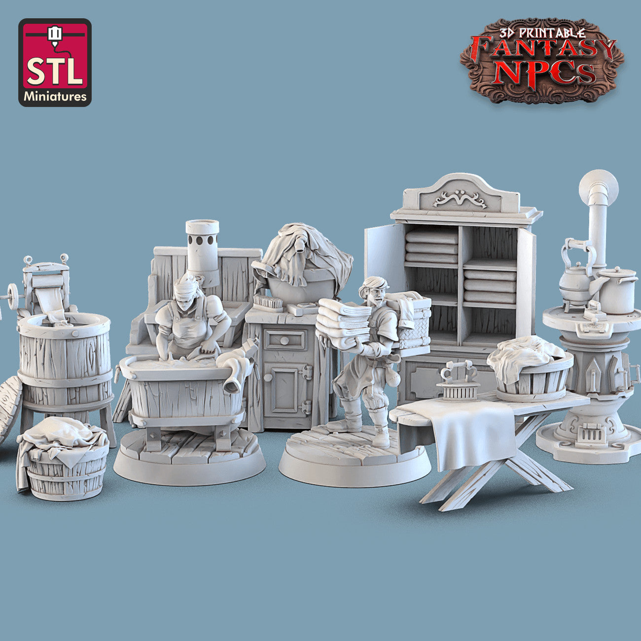 Laundry Set 3D printed 28mm miniature terrain