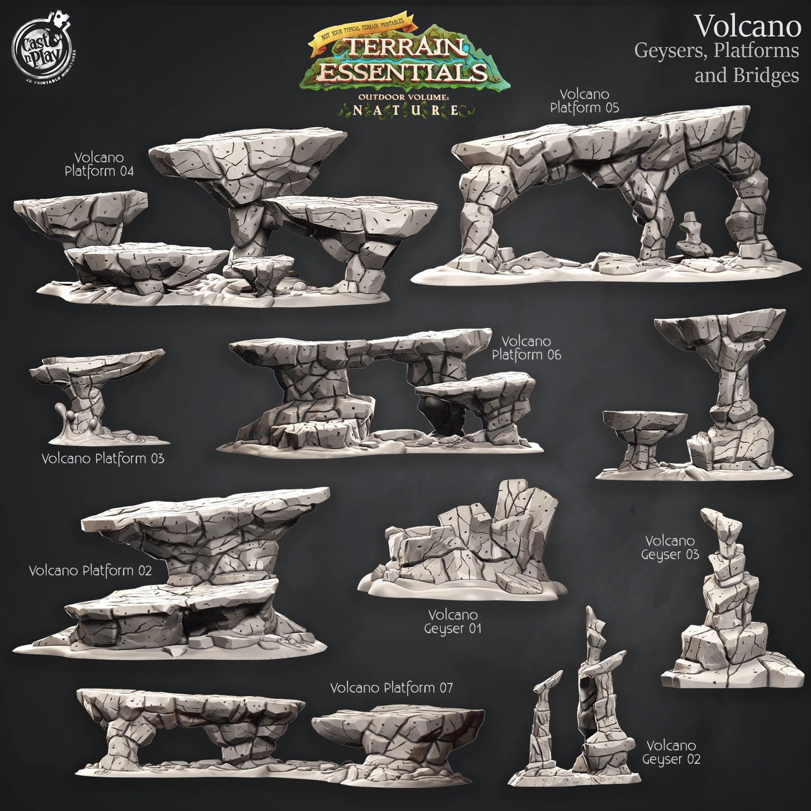 Volcano Terrain Geysers, Platforms and Bridges Set