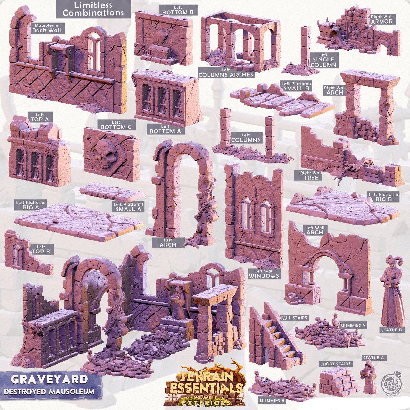 Modular Destroyed Mausoleum Graveyard Set