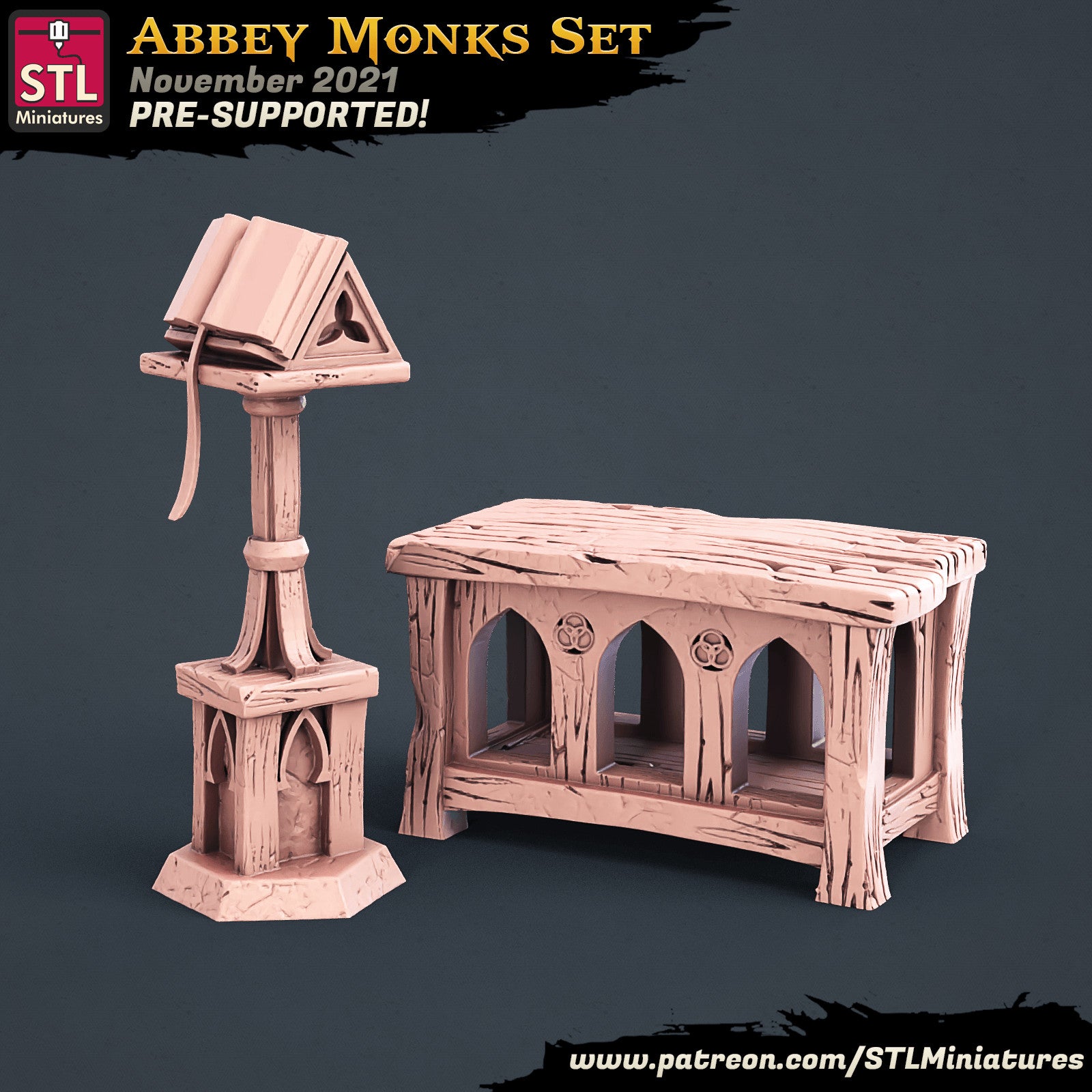 Monk desk book table and vessels