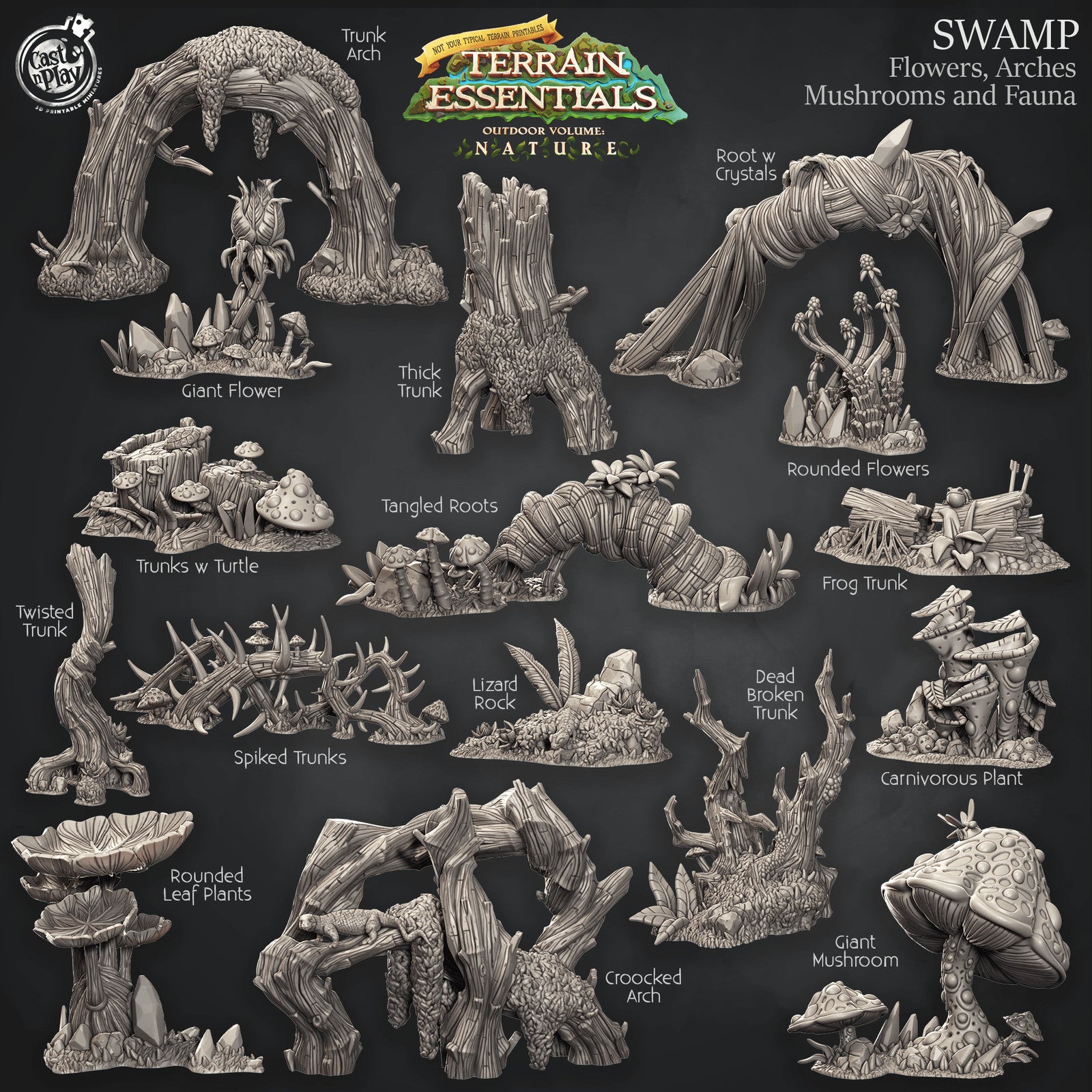 Swamp Terrain Flowers, Arches, Mushrooms and Fauna Set
