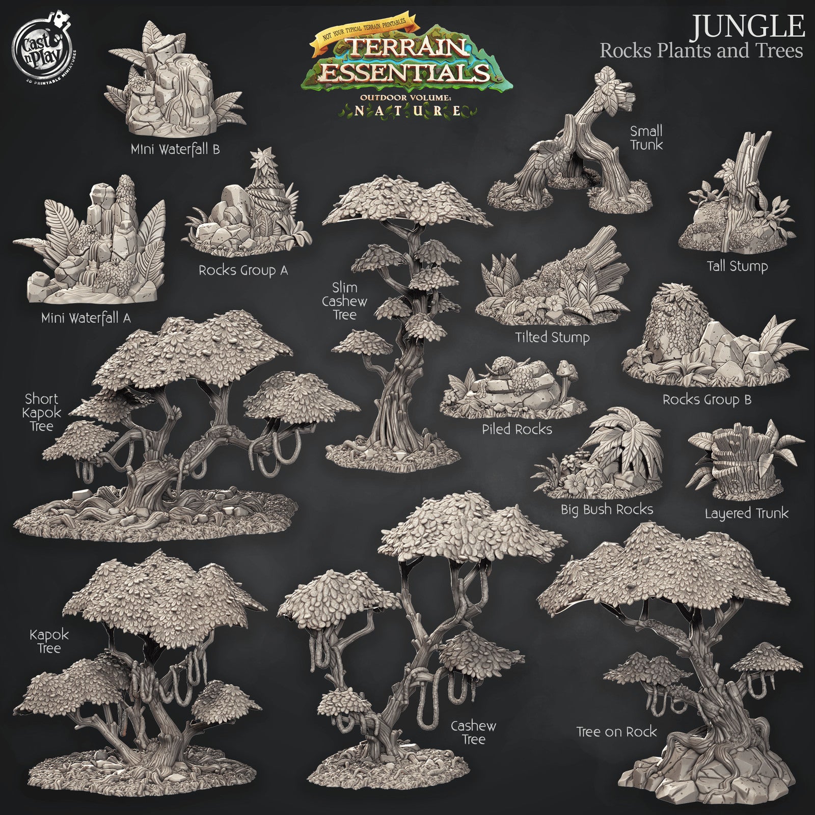 Rocks Plants and Trees Jungle Terrain Set