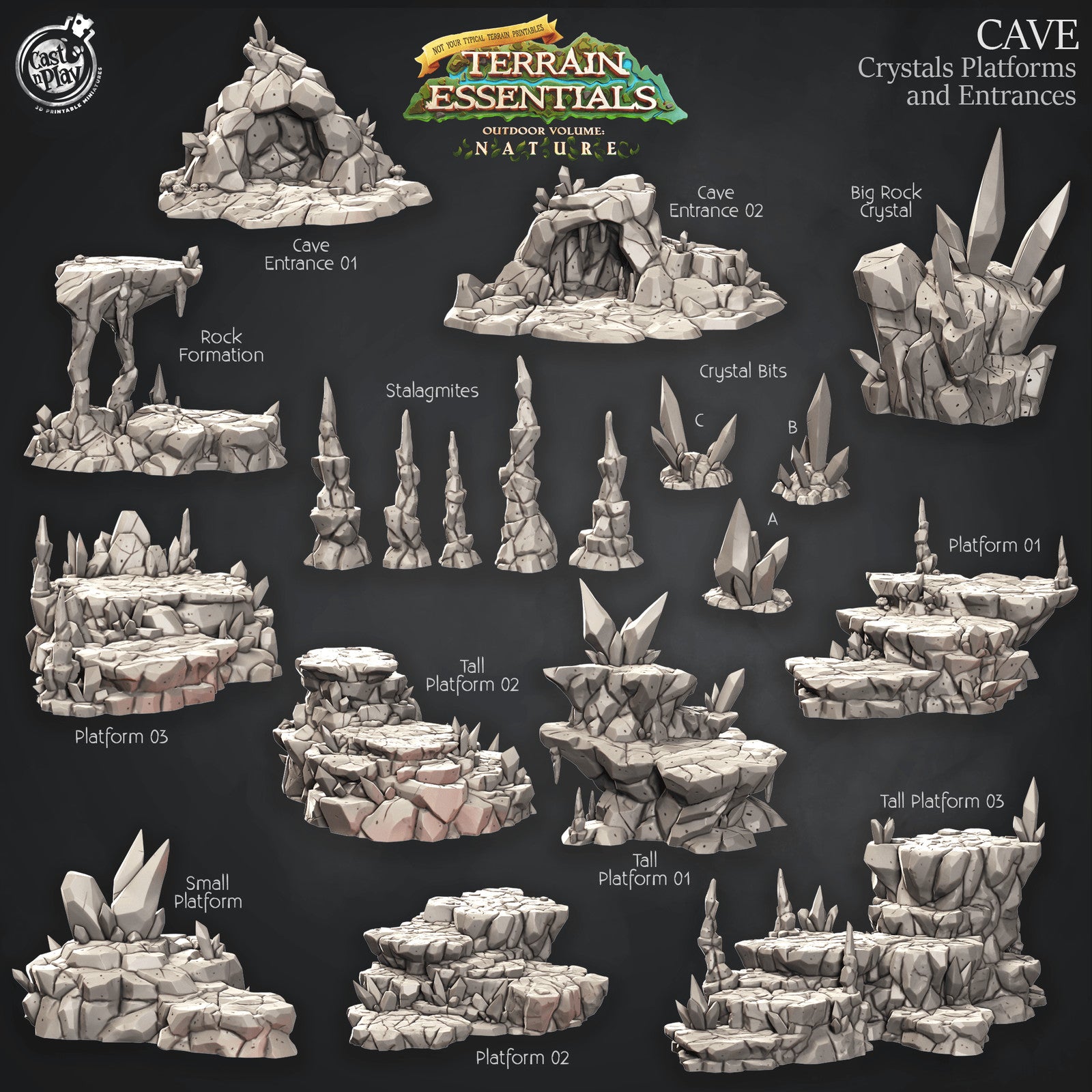 Cave Crystals, Platforms and Entrances Set