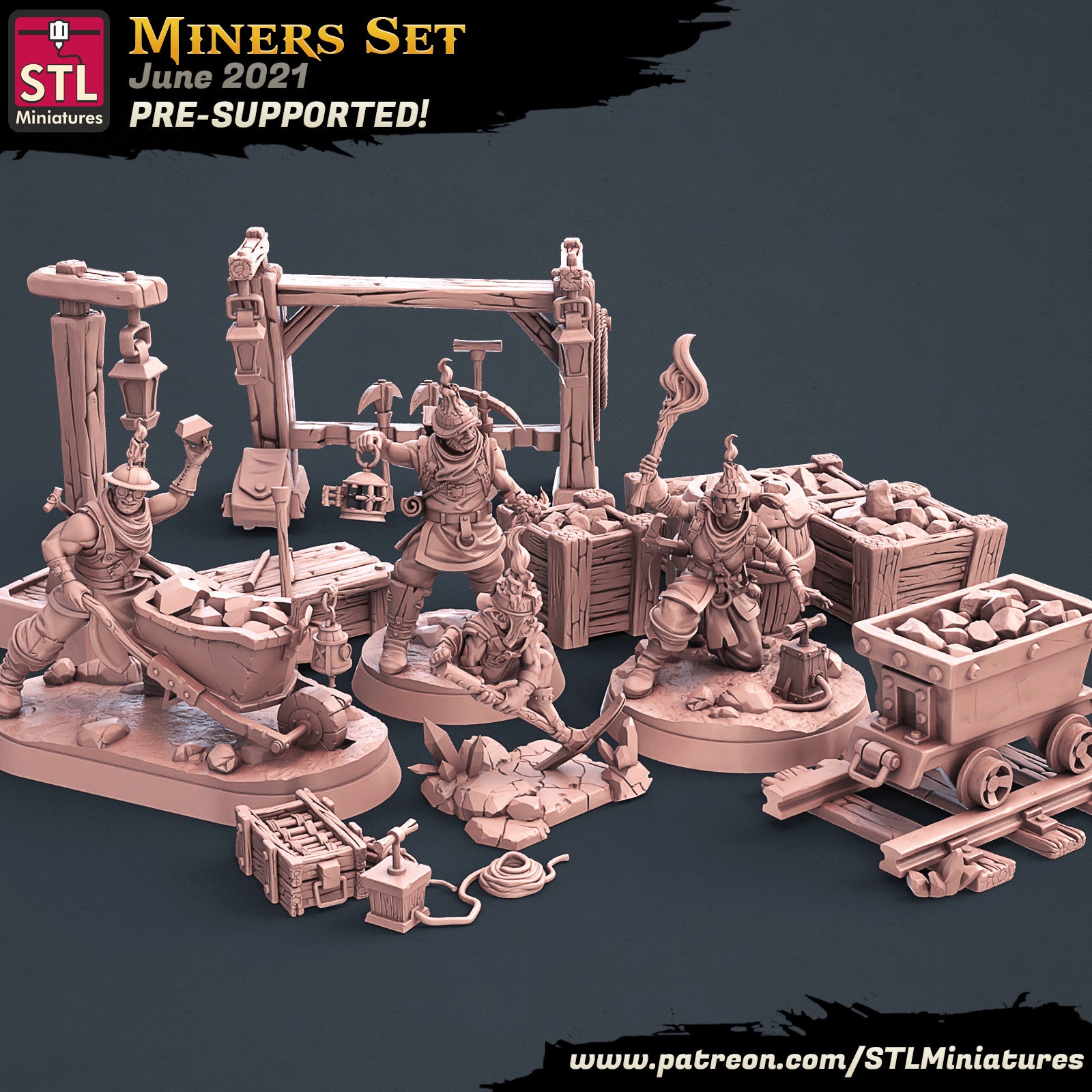 Miners Set 3D printed 28mm miniatures