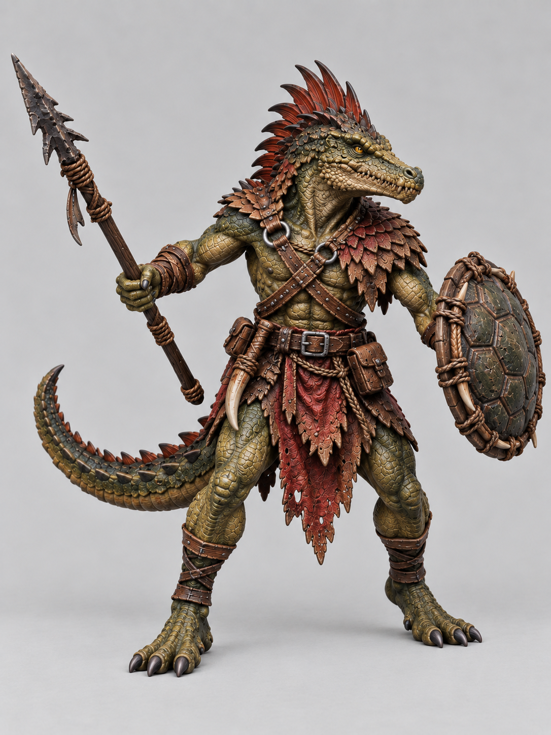 Lizardfolk Spear and Turtle Shield painted presentation; supplied unpainted.