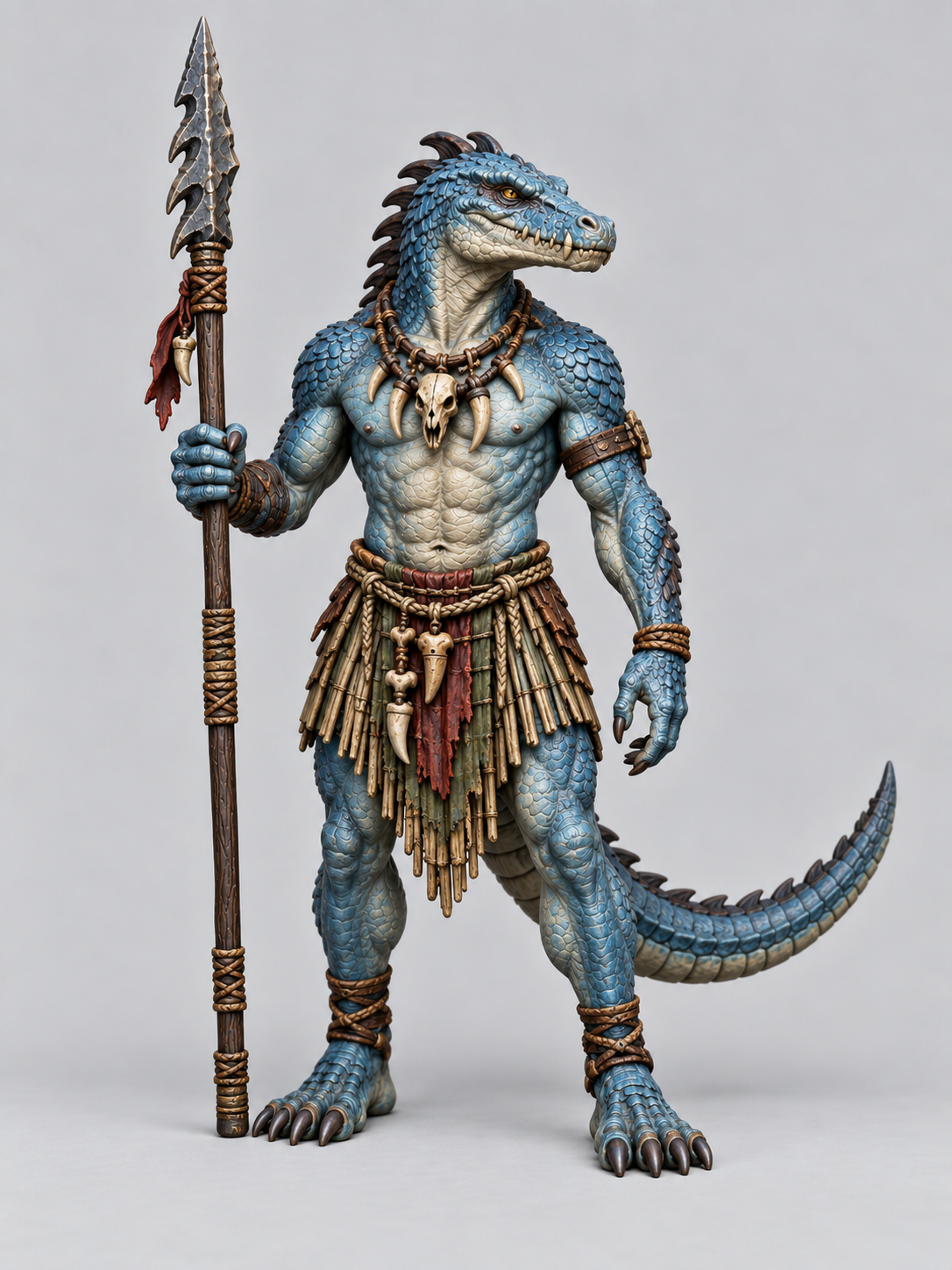 Lizardfolk Spearman 1 painted presentation; supplied unpainted.