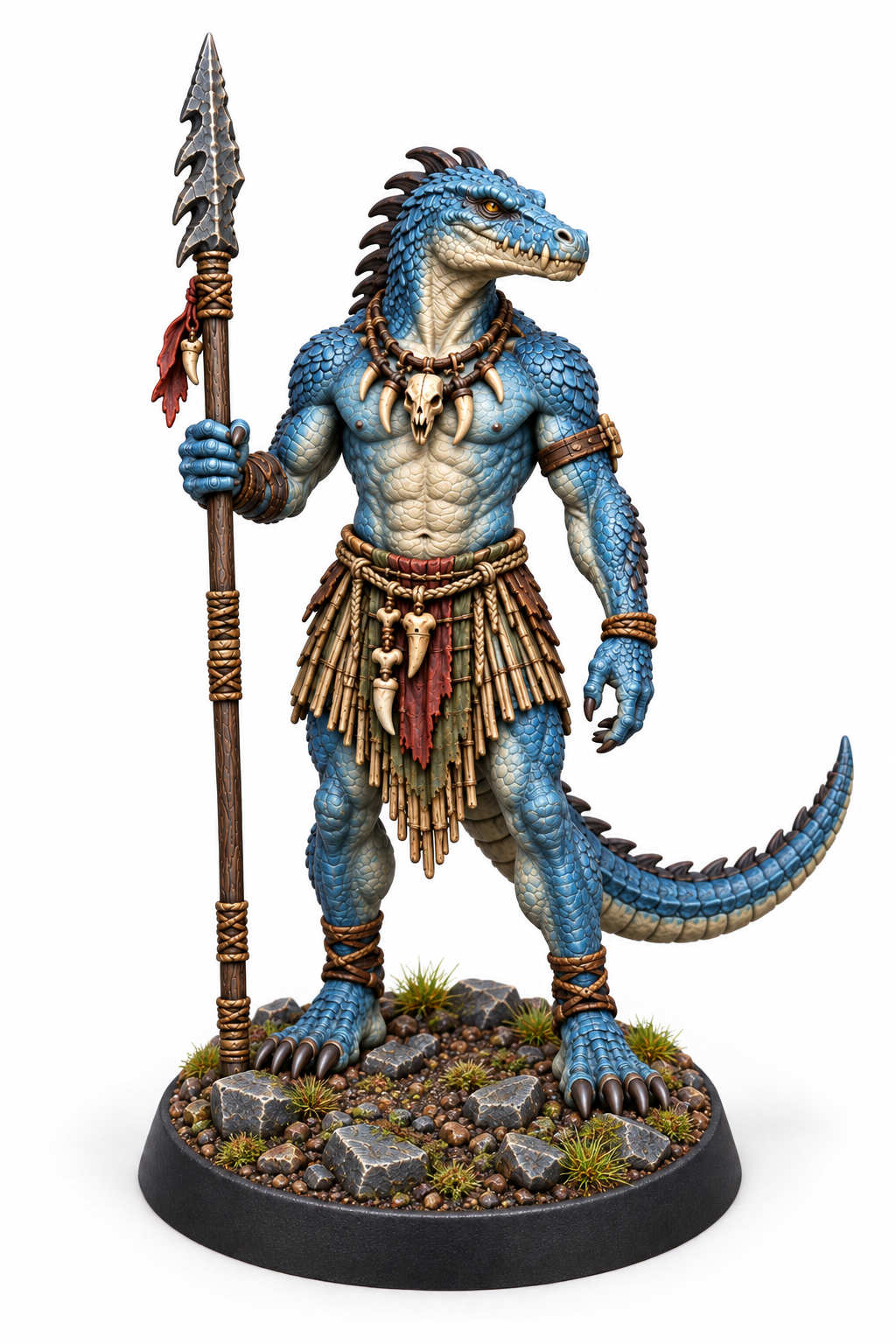 Lizardfolk Spearman 1 painted presentation; supplied unpainted.