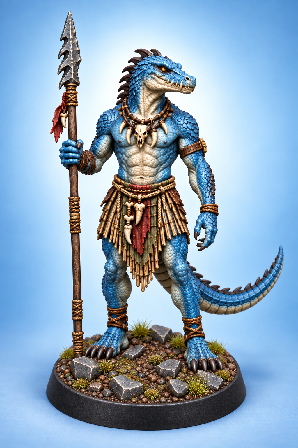 Lizardfolk Spearman 1 painted presentation; supplied unpainted.