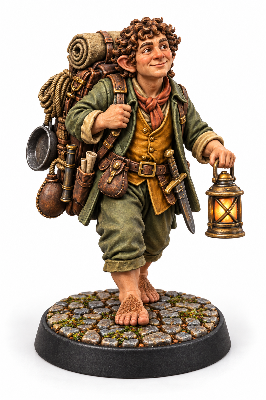 Pippin Copperkettle - Male Halfling Treasure Hunter painted presentation; supplied unpainted.