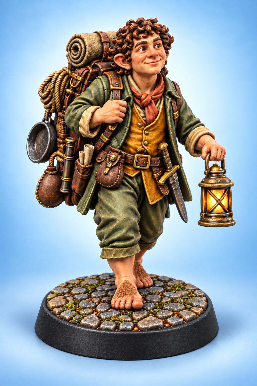 Pippin Copperkettle - Male Halfling Treasure Hunter painted presentation; supplied unpainted.