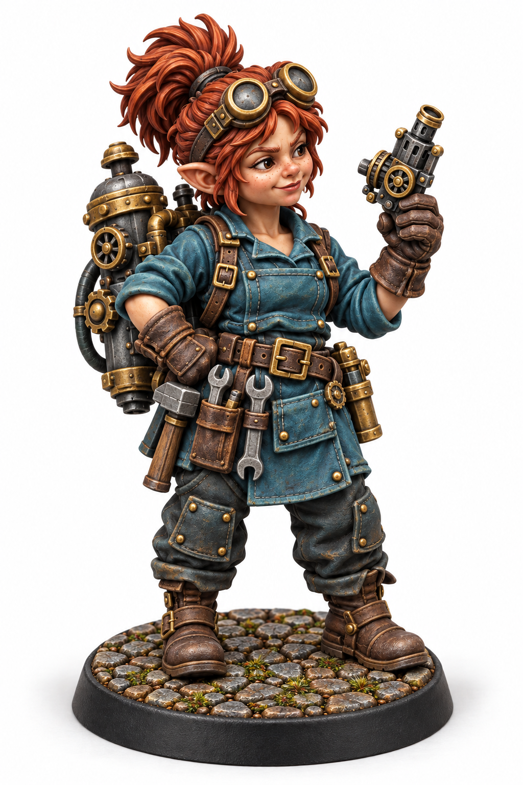 Tinka Brasswhistle - Female Gnome Artificer painted presentation; supplied unpainted.