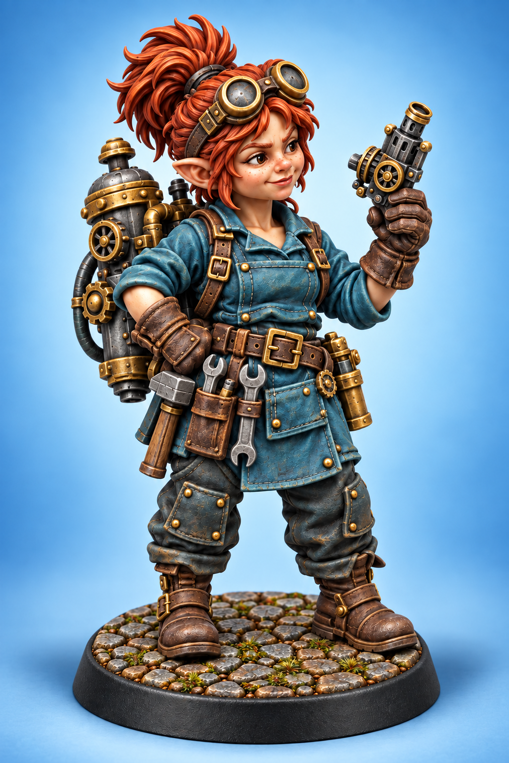 Tinka Brasswhistle - Female Gnome Artificer painted presentation; supplied unpainted.