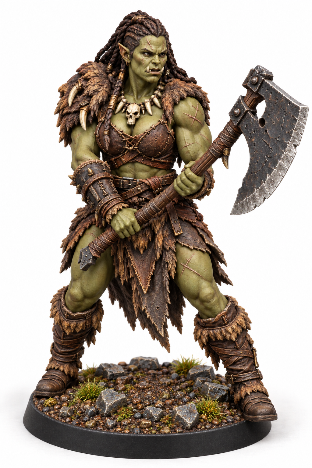 Urzala Bloodtusk - Female Half Orc Barbarian painted presentation; supplied unpainted.