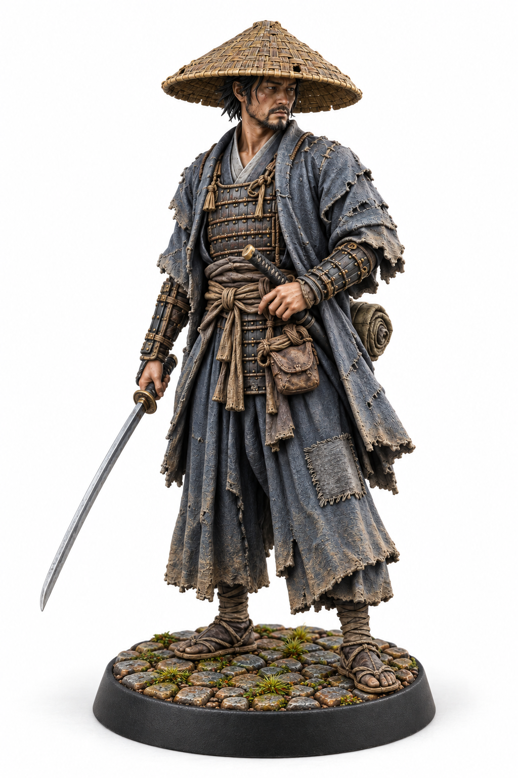 Kurosawa Ren - Wandering Rōnin painted presentation; supplied unpainted.