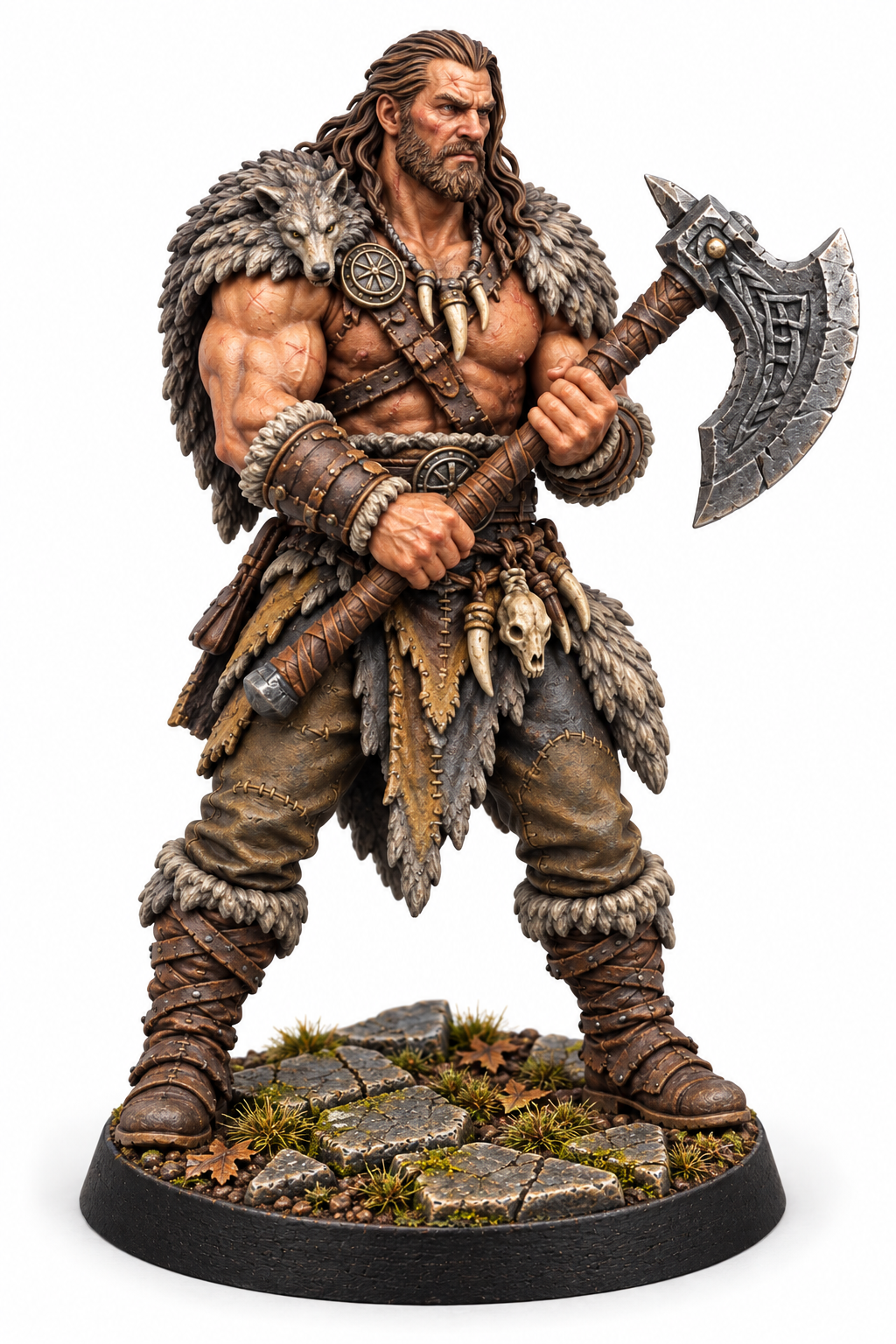 Bran Wolfhart - Male Human Barbarian painted presentation; supplied unpainted.