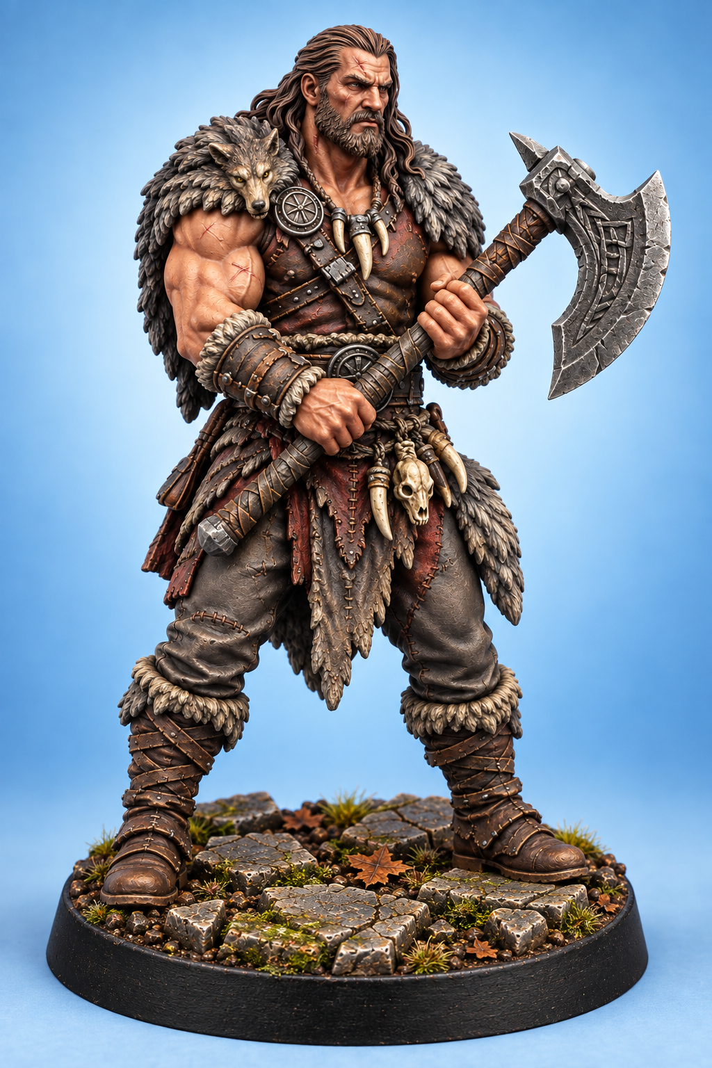 Bran Wolfhart - Male Human Barbarian painted presentation; supplied unpainted.
