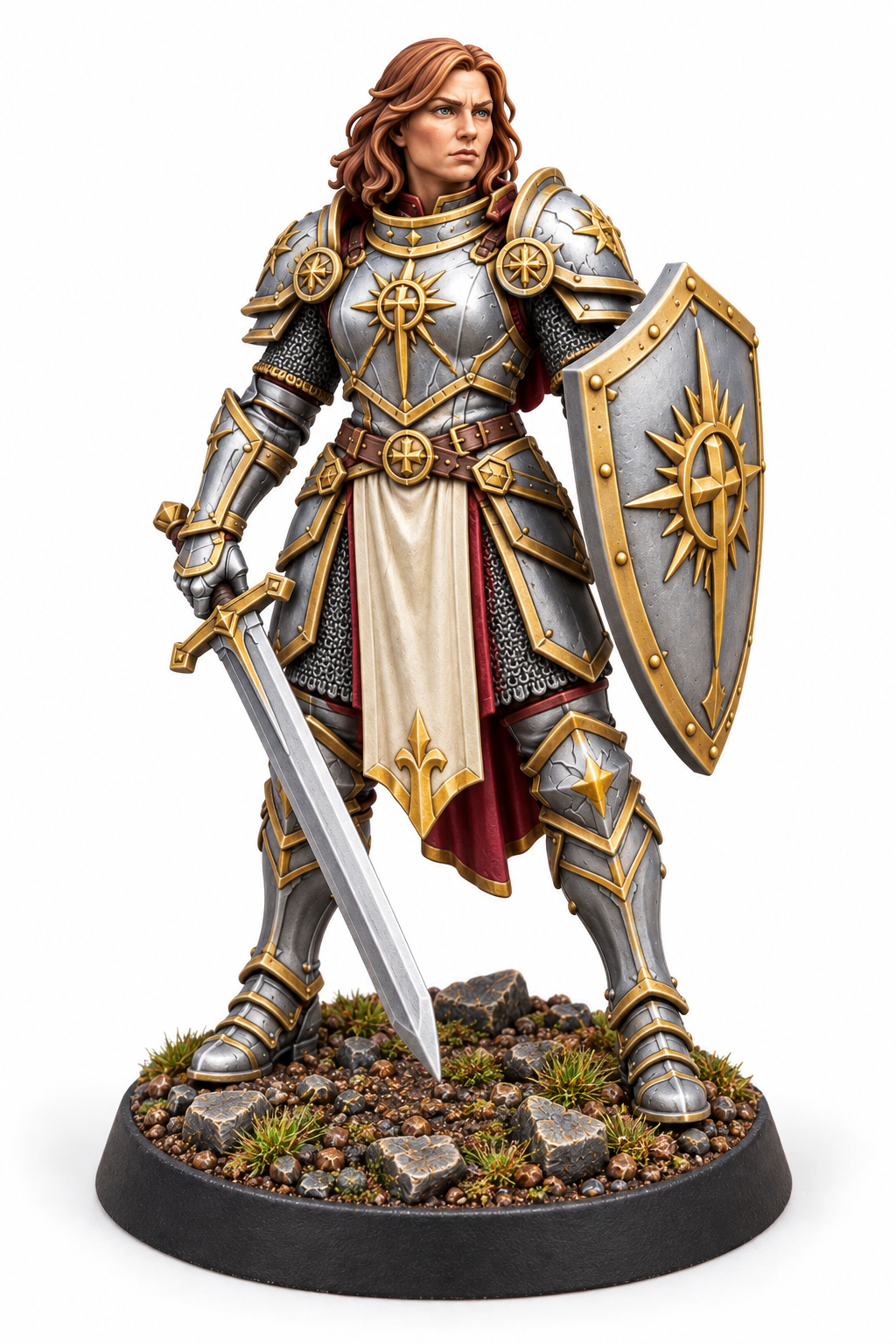 Elara Dawnshield - Female Human Paladin painted presentation; supplied unpainted.