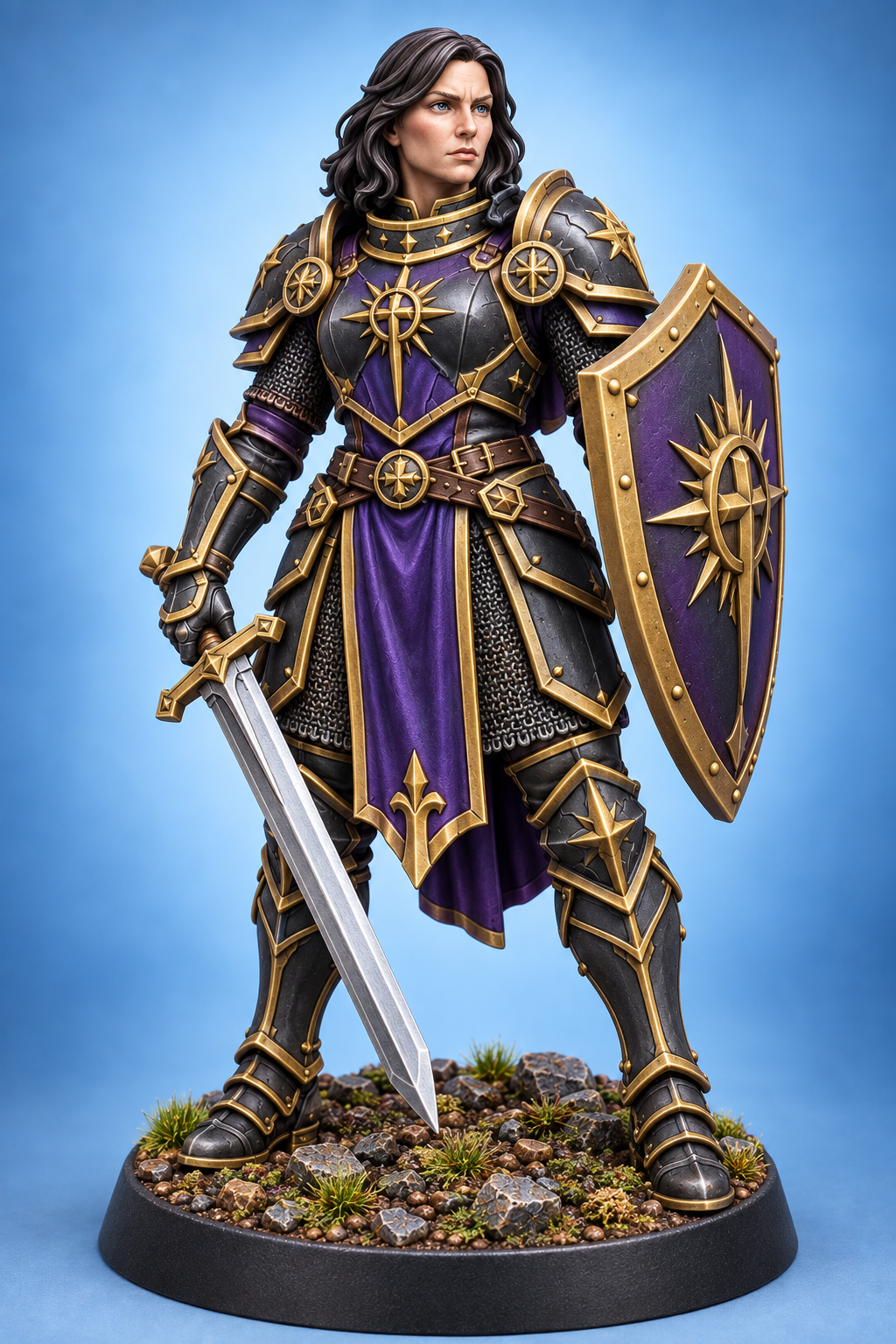 Elara Dawnshield - Female Human Paladin painted presentation; supplied unpainted.