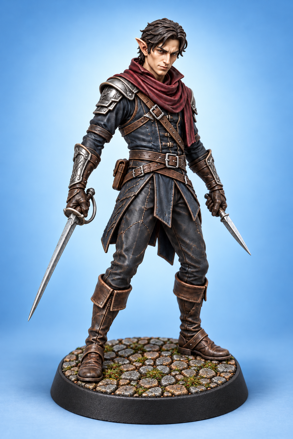 Dorian Blackfen - Male Half-Elf Assassin painted presentation; supplied unpainted.