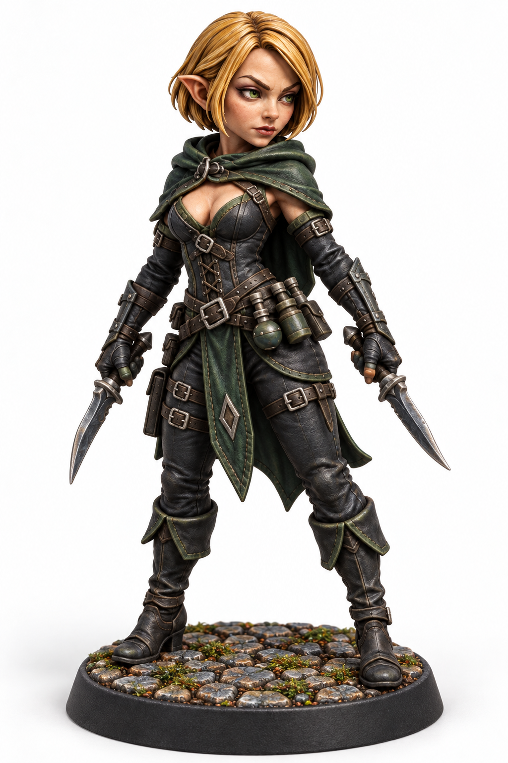 Mirelle Wickwhisper - Female Gnome Assassin painted presentation; supplied unpainted.