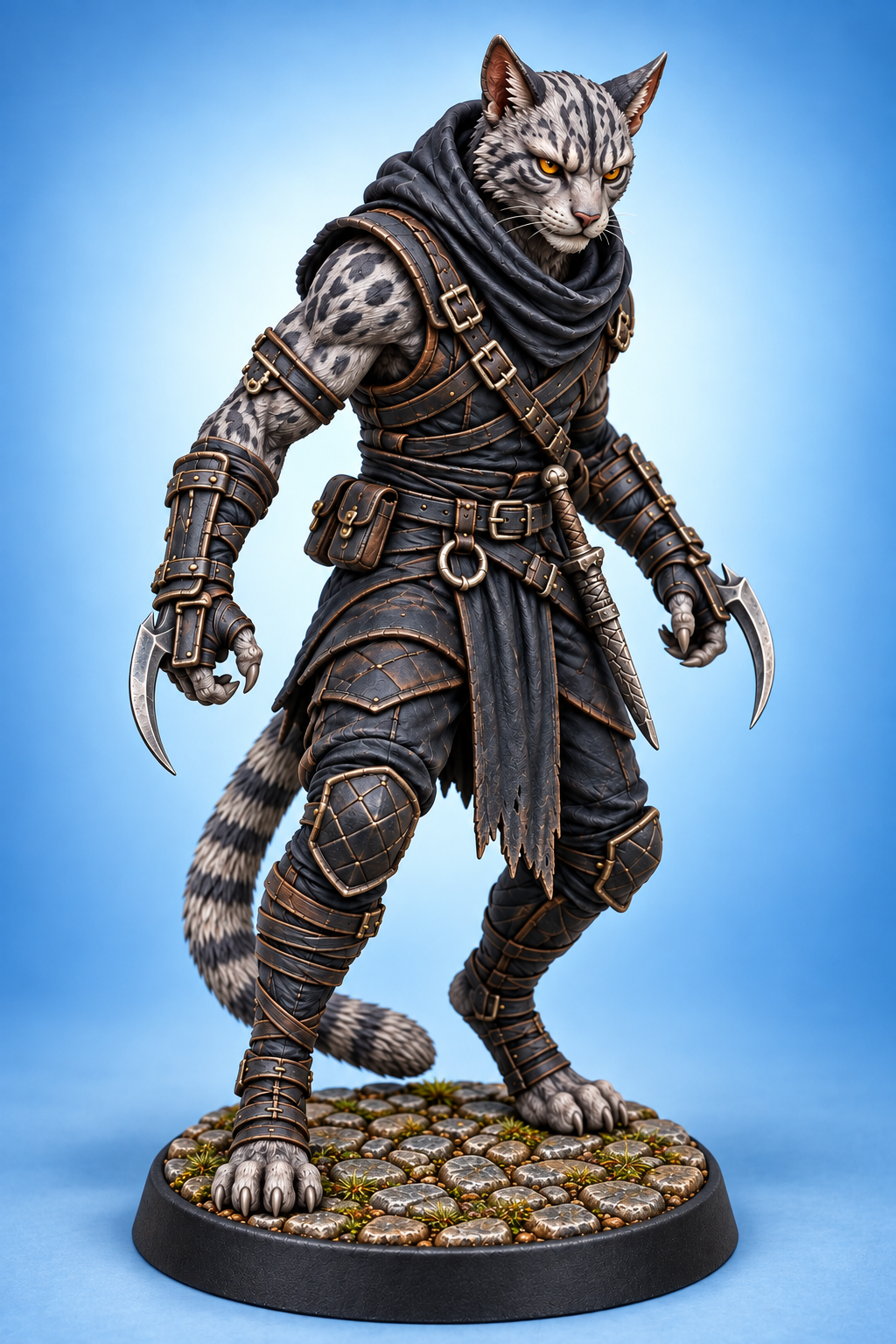 Rake-in-Mist - Male Tabaxi Assassin painted presentation; supplied unpainted.