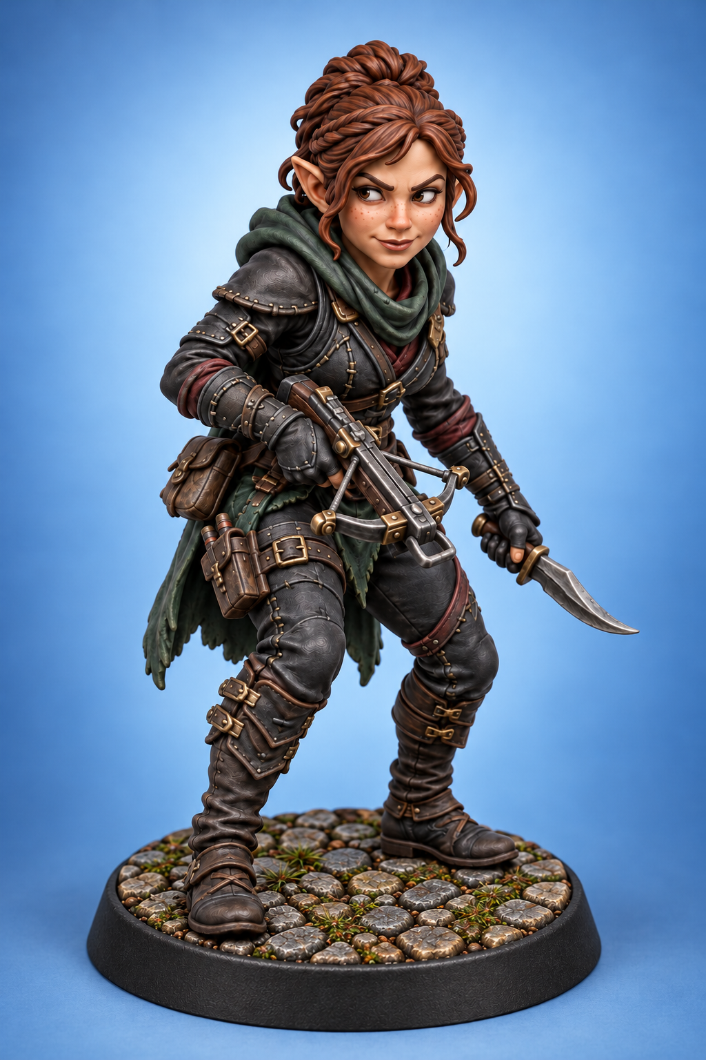 Tessa Underbriar - Female Halfling Assassin painted presentation; supplied unpainted.