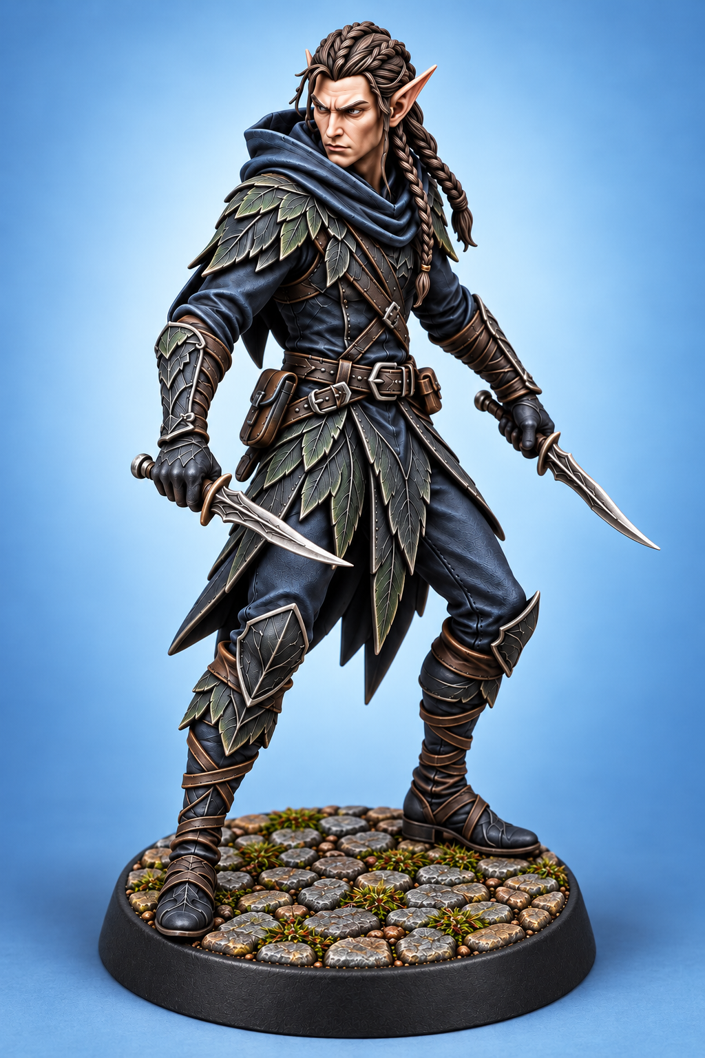 Theron Duskleaf - Male Elf Assassin painted presentation; supplied unpainted.